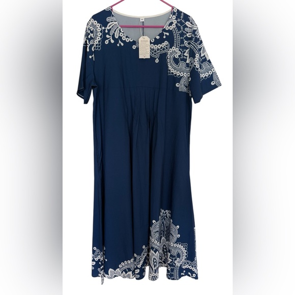 NWT Made with ❤️ Navy Blue Embroidered Boho Lightweight Pleated Midi Dress szXXL - Picture 16 of 16